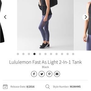 Lululemon fast as light 2 layer tank bra size 8